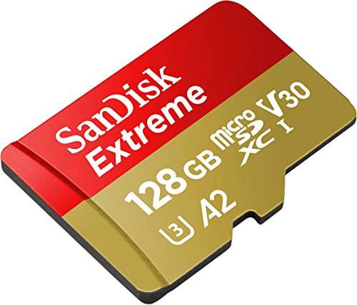 SanDisk Tarjeta microSDXC Extreme de 128 GB hasta 190 MB/s, con rendimiento de aplicaciones A2, UHS-I, Clase 10, U3, V30