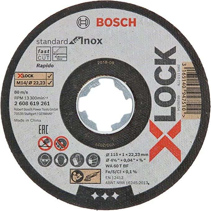 Bosch Professional Standard - 10 discos de corte recto (para inoxidable, X-LOCK, Ø115 mm, diámetro del orificio: 22,23 mm, grosor:1 mm)