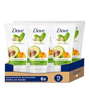 Dove Crema Hidratante de Manos con Aceite de Aguacate 100% Natural y Extracto de Caléndula para Piel Normal a Seca, Pack de 6 x 75 ml