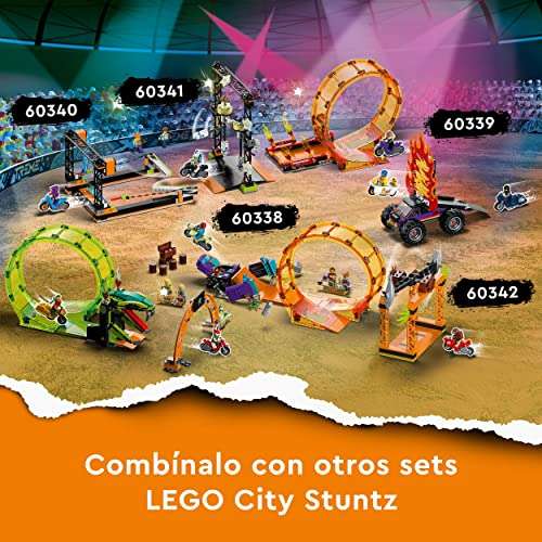 LEGO 60342 City Stuntz Desafío Acrobático: Ataque del Tiburón, Juguete de Construcción Pirata, Moto Acrobática, Mapa y Cofre del Tesoro