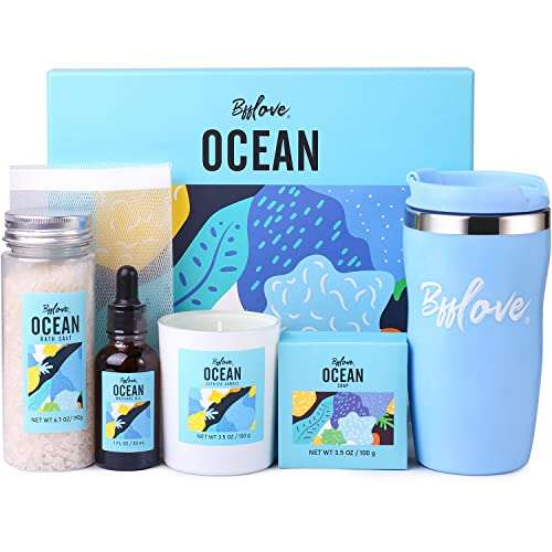 Set Ocean 6 Piezas (Vaso Aislante, Vela Perfumada, Sales de Baño, Aceite Masaje, Jabón y Malla)