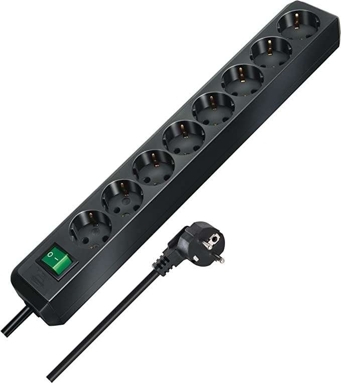 Brennenstuhl Eco-Line regleta de enchufes con 8 tomas de corriente (cable de 3 m, interruptor) negro