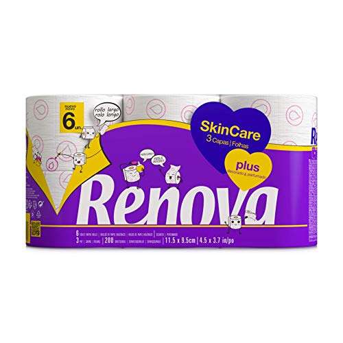 RENOVA Skin Care Plus Papel Higiénico Decorado Perfumado, 6 Unidades (Paquete de 1)
