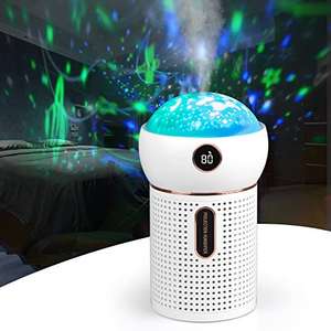 Humidificador de noche para niños + proyector de cielo estrellado, 630 ml, rotación de 360°, proyección con 6 cambios de color