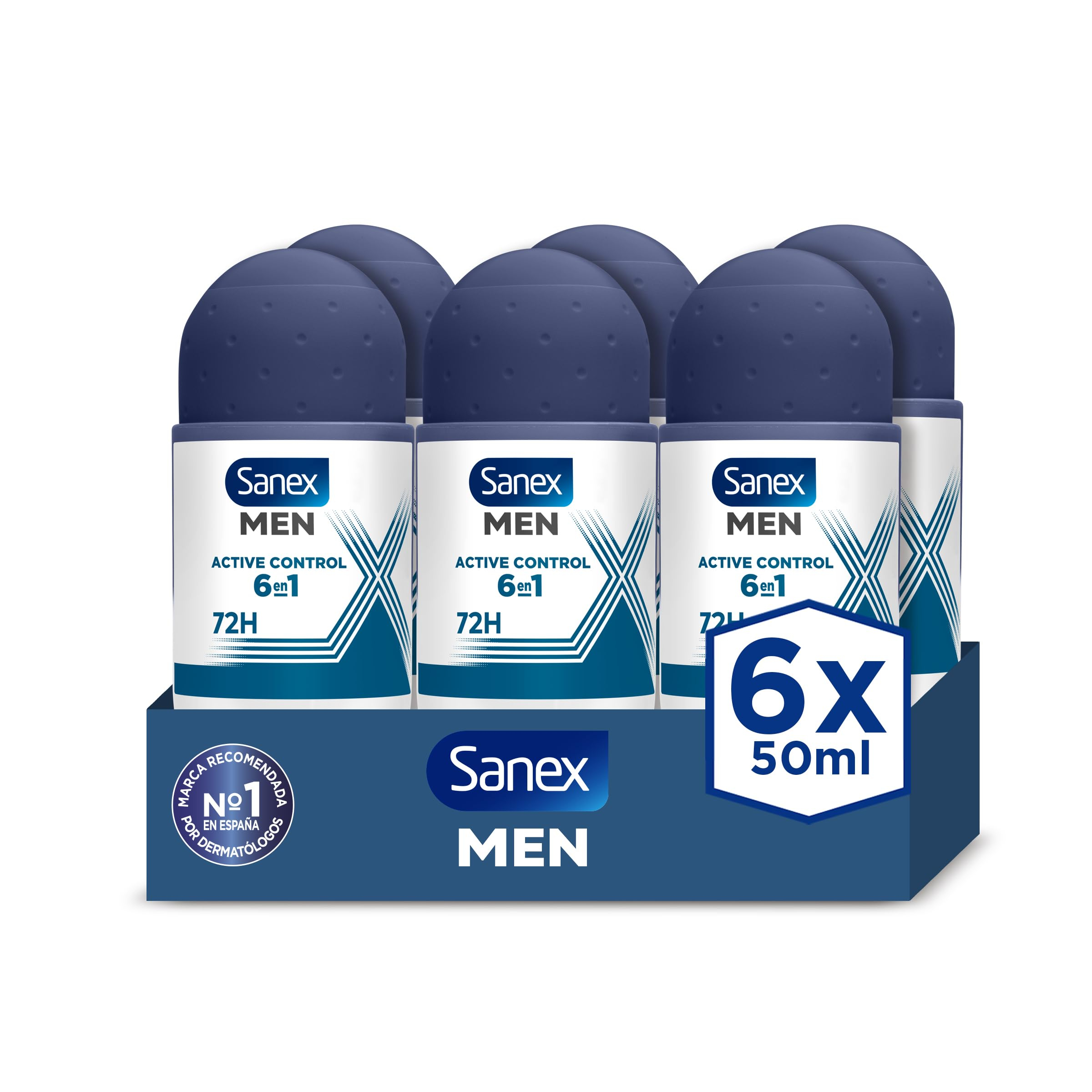 Sanex Men Active Control, Desodorante Antitransp. Roll-On Hombre, 6x50ml