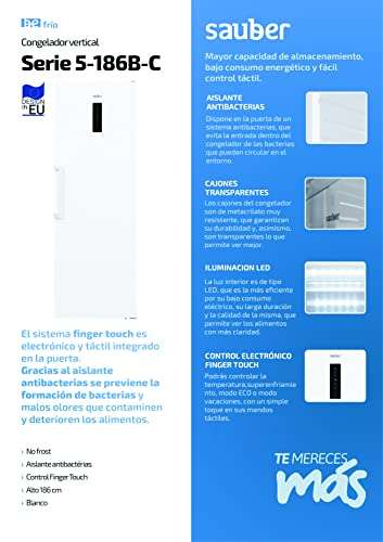 Sauber - Congelador vertical SERIE 5-186B Tecnología NOFROST - E - Alto: 186cm - BLANCO [Clase de eficiencia energética E]
