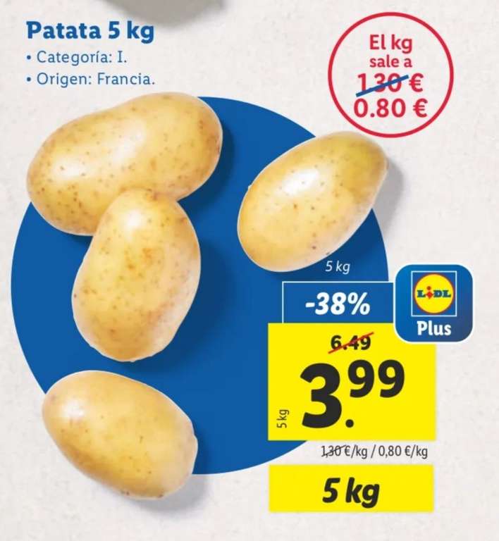 Patatas malla 5kg (0,80€/kg) con la app Lidl Plus