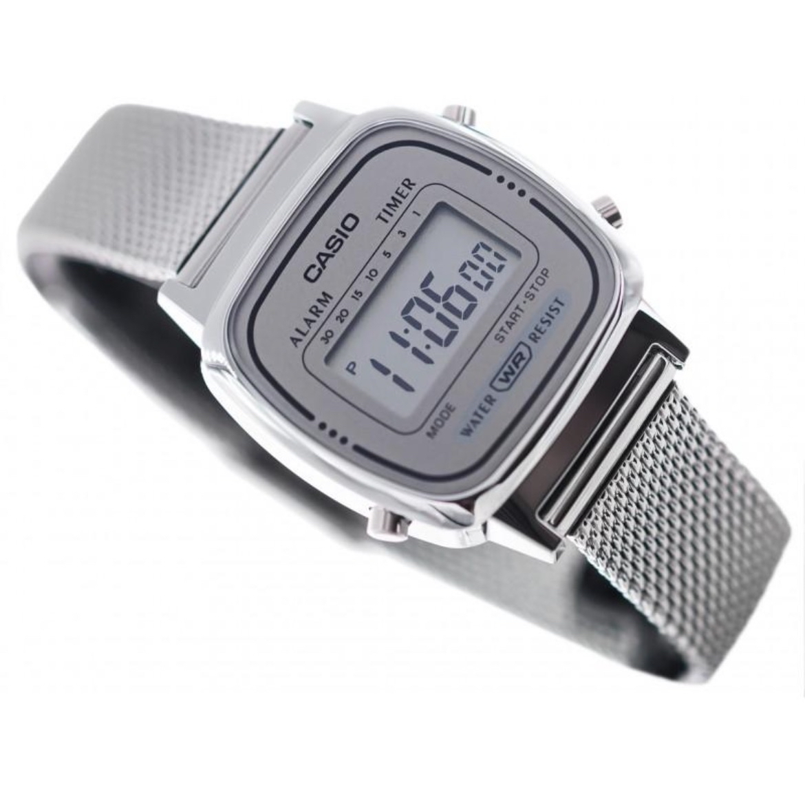 Casio Vintage Mini LA670WEM-7EF | Digital plateado con malla milanesa y estilo retro para mujer