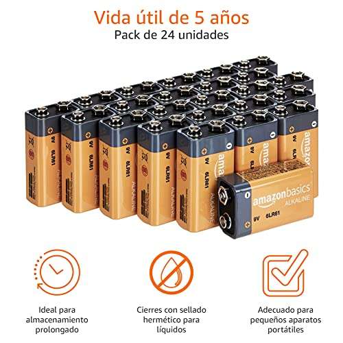 Amazon Basics - Paquete de 24 pilas alcalinas de 9 V