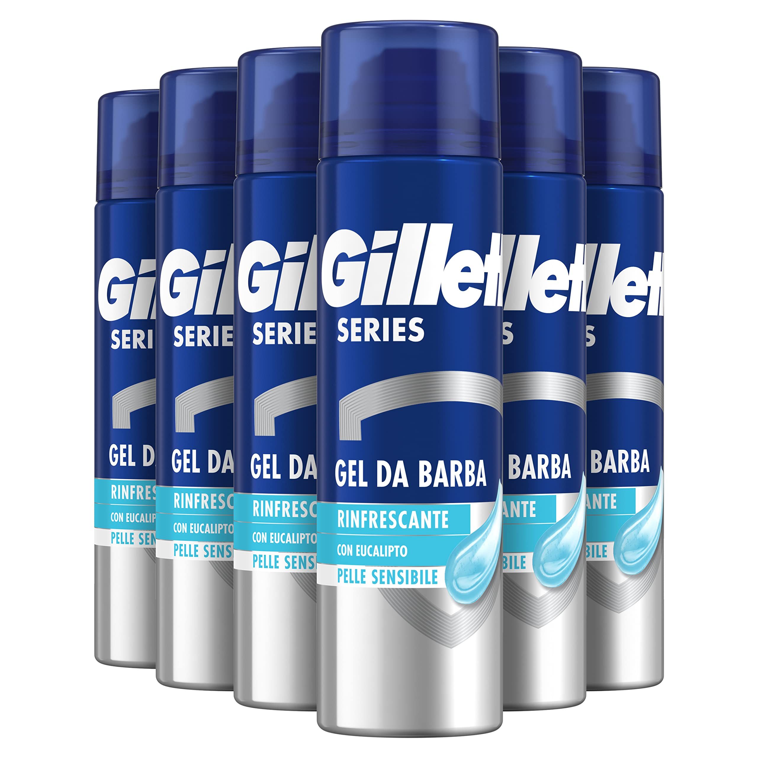 Gillette Series Gel De Afeitar Refrescante Con Eucalipto Para Hombre, Piel Sensible, Contra Cortes, Ardor, Escozor, 200ml x6