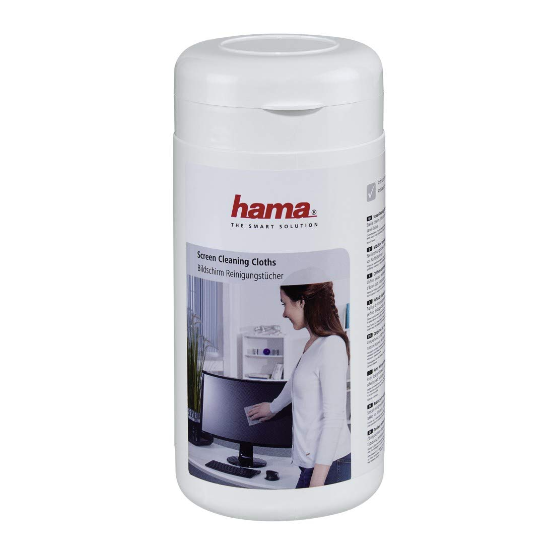 HAMA, Paños para Limpieza de Pantallas, 100 Unidades, Dispensador, Para Monitor, Tablet y Smartphone