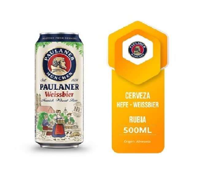Paulaner Hefe Weissbier Cerveza Trigo Alemana Pack Lata, 24 x 50cl