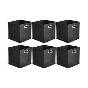 Cajas de almacenamiento de tela, con forma de cubo, plegables, con ojales metálicos, 6 unidades, negro. AMAZON BASICS