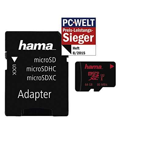 Hama MicroSDXC - Tarjeta microSDXC (64 GB, Clase 3, UHS-I, 80 MB/s, Incluye Adaptador/móvil)