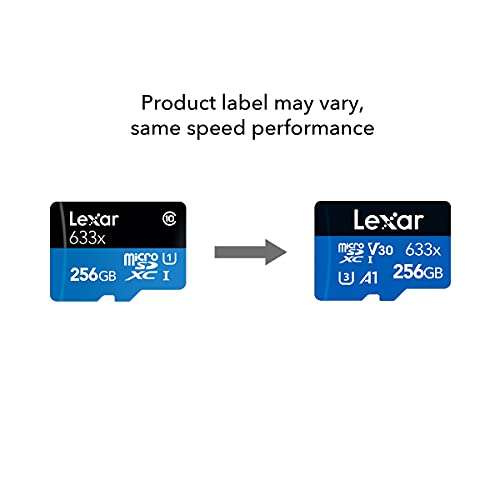 Lexar High-Performance 633x Tarjeta Micro SD SDXC 256GB, UHS-I, Hasta 100 MB/s de Lectura