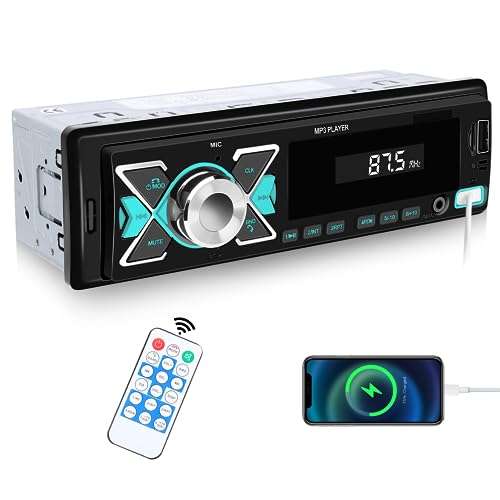 Radio Coche 1 DIN Bluetooth Manos Libres, 4x45W, App localiza/Radio FM/USB/TF/AUX/RCA / 40 EQ / 7 Colores + Control Remoto