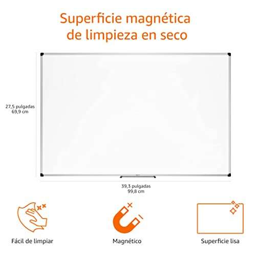 Amazon Basics - Pizarra blanca magnética con bandeja para rotuladores y marco de aluminio, 60 x 90 cm