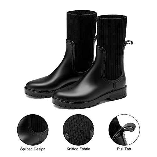 DREAM PAIRS Wellington Boots - Botas de lluvia impermeables para mujer a media pantorrilla