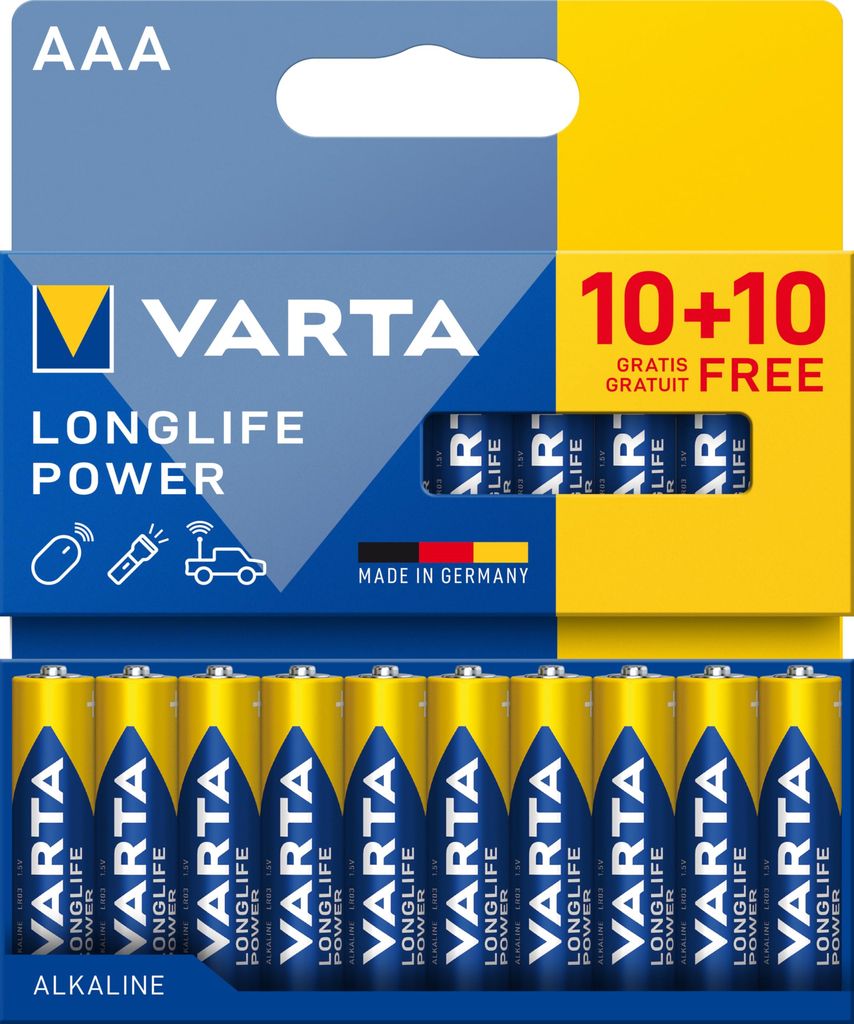 VARTA Longlife Power - Pilas alcalinas AAA (20 Unidades, 1,5 V 5,30€ CON compra recurrente