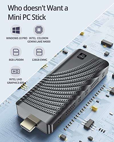Mini PC Stick, Intel Celeron N4000 Compute Stick Windows 10 Pro, 8GB DDR4 128GB eMMC Stick PC Support 4K HDMI, Bluetooth,WiFi,Portable