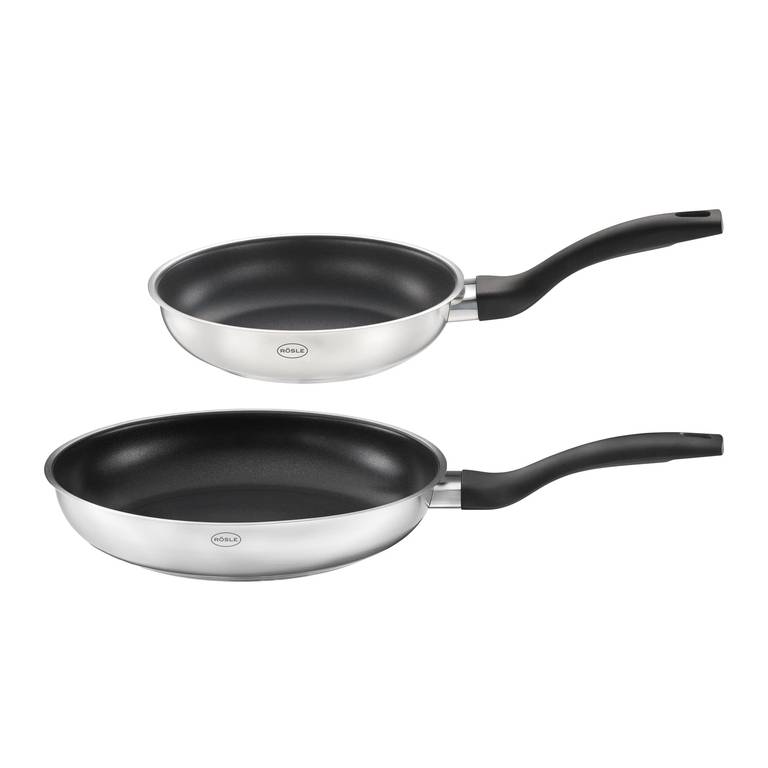 RÖSLE Basic Line – Juego de sartenes de 20 cm de diámetro y 24 cm con revestimiento antiadherente ProPlex de acero inoxidable 18/10