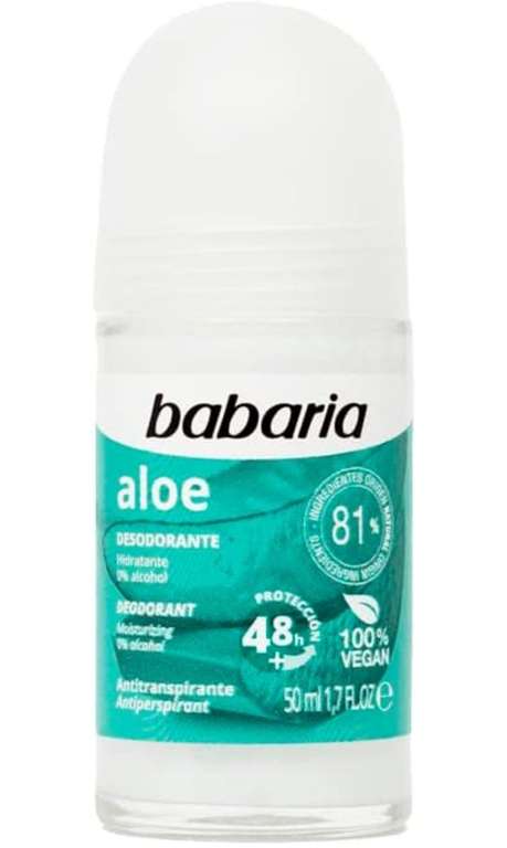 Babaria - Desodorante Rollon Aloe - Desodorante hidratante - 0% alcohol - Antitranspirante - 50ml