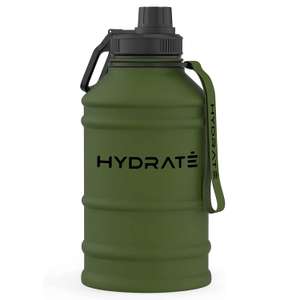 HYDRATE Botella de agua de acero inoxidable de 2,2 litros – Verde Menta – Cantimplora militar sin BPA – correa de transporte de nailon