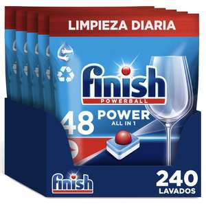 Finish Poweball Power All in 1 Pastillas para lavavajillas Regular 240 pastillas, Limpieza y Brillo Diario