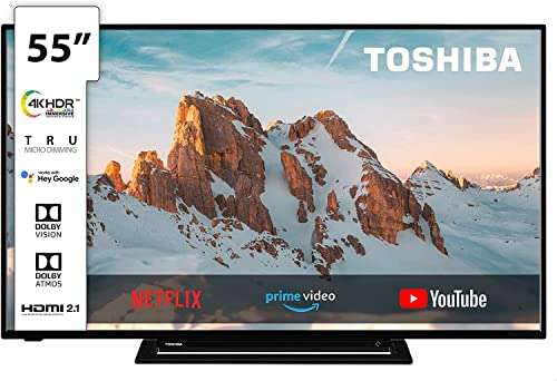 Toshiba 55UK3163DG Smart TV 55" Ultra HD, ALEXA integrado, HDR10, Dolby Vision, Dolby Atmos, Control voz, SAT, Bluetooth, comp. "Hey Google"