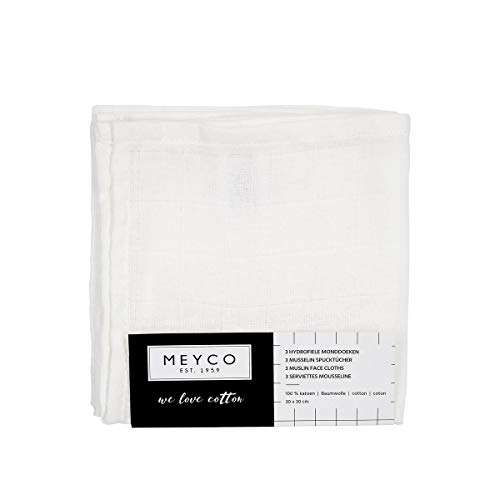 Juego de 3 toallas de muselina (100% algodón, 30 x 30 cm), color blanco