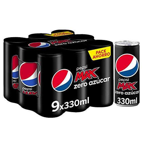Pepsi Max 330ml - Refresco de Cola con Zero Azúcar, Pack de 9