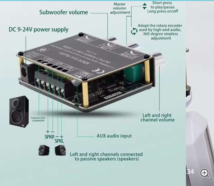 Placa amplificadora TPA3116 de 2,1 canales, amplificador Digital HIFI estéreo con Bluetooth 5,0, 100W, x2
