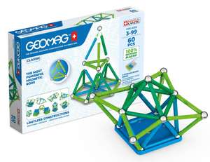 GEOMAG - CLASSIC 60 Piezas - 100% Plástico Reciclado - Construcciones Magnéticas Bloques de Construcción con 28 Varillas, 28 Bolas, 4 Bases