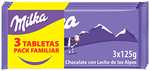 3 PACK (3 x 125g) Milka Tableta de Chocolate con Leche de los Alpes Pack Formato Familiar [Total 9 tabletas a 0'68€ c/u]