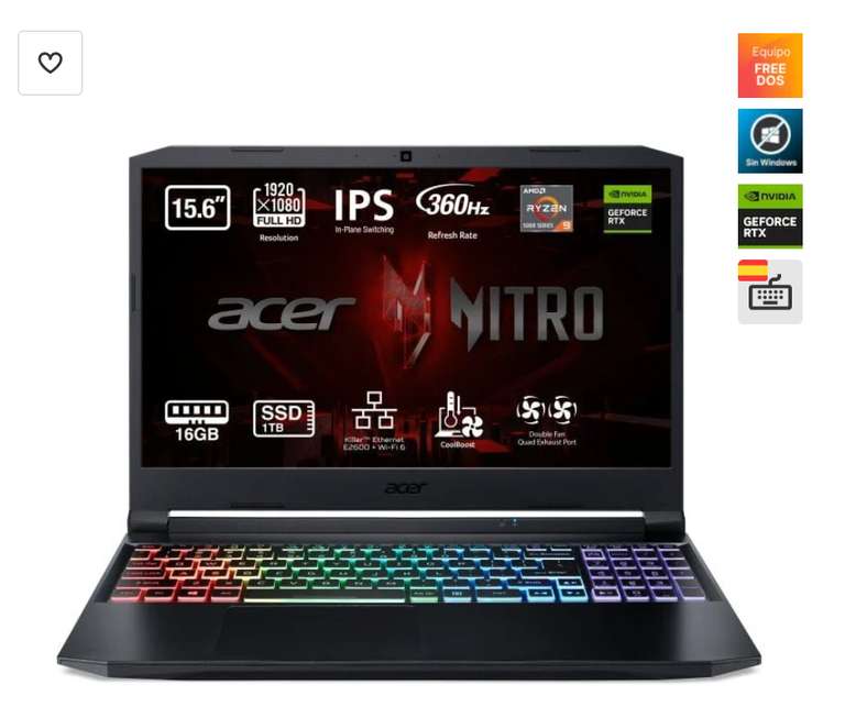 Acer Nitro 5 AN515-45-R5ZJ AMD Ryzen 9 5900HX/32GB/1TB SSD/RTX 3080/15.6"