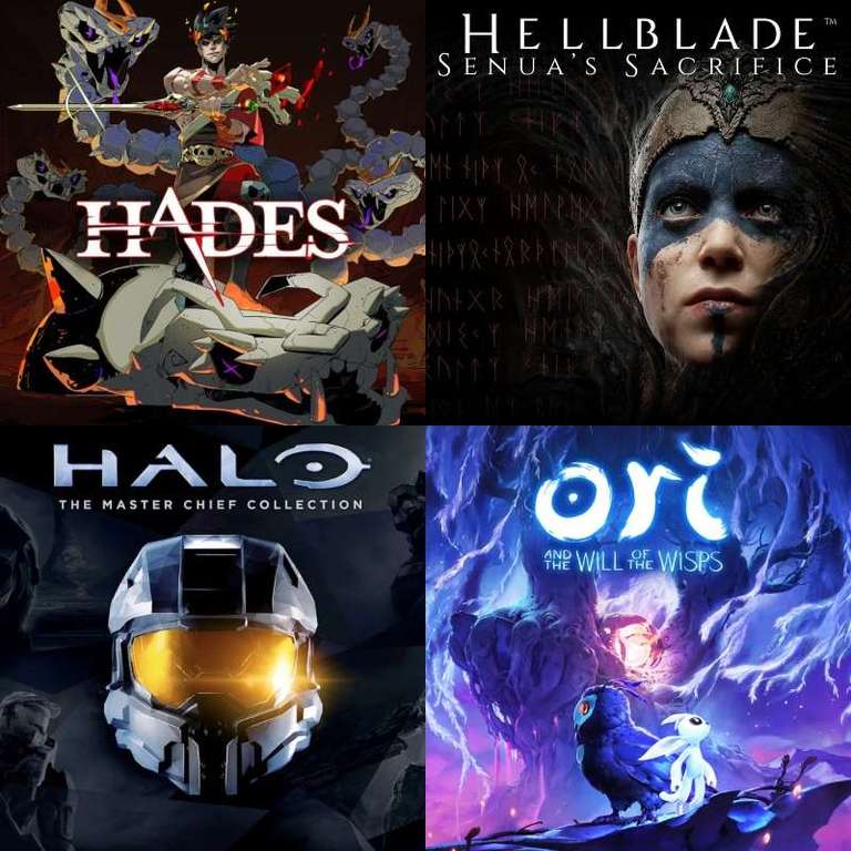 Hades, Hellblade: Senua's, Ori and the Will of the Wisps, Saga Halo, The Master Chief Collection, Blasphemous, Stardew Valley