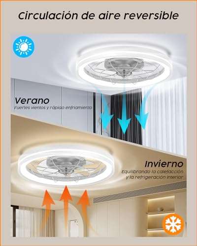 Airwit Modernas Ventilador de Techo Silencioso con Luz y Mando, 48cm Regulable Lampara Ventilador Techo Sin Aspas, 6 Velocidades, Reversible