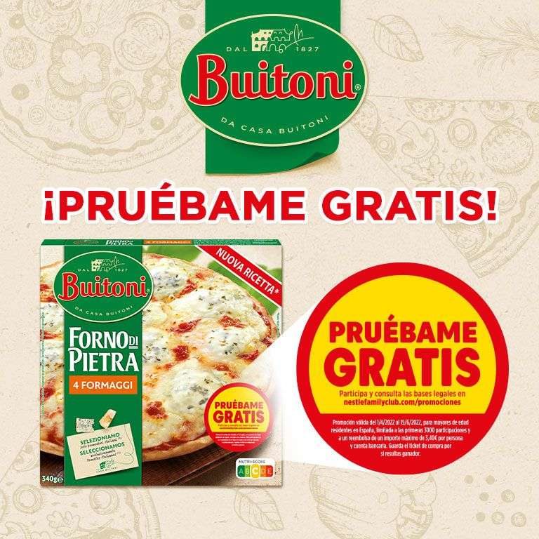 Prueba gratis nueva pizza Buitoni Forno Di Pietra sabor 4 Formaggi