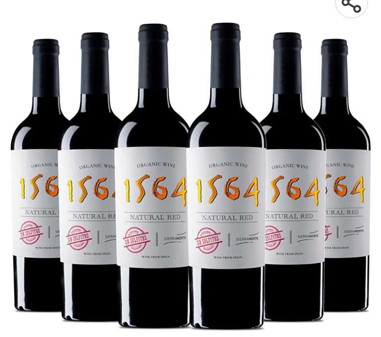 Bodegas Sierra Norte - Caja 6 Botellas de Vino Tinto 1564 Natural Tinto - 100% Syrah 75 cl - 14,5%
