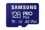 Samsung PRO Plus Tarjeta de memoria MicroSD con Adaptador SD, 128GB, 180 y 130 MB/s, Full HD & 4K UHD, UHS-I, U3, V30, A2,