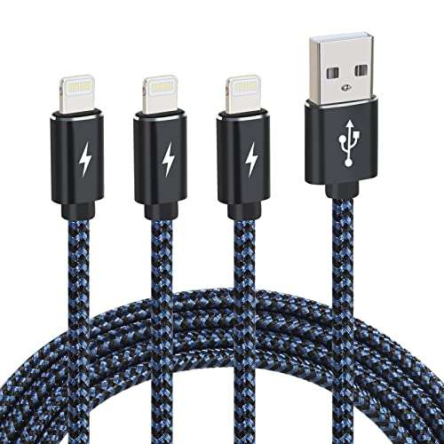 Pack de 3 Cables Lightning a USB [2M + 2M + 2M] Carga Rápida 2.4A - Cargador de iPhone y Ipad