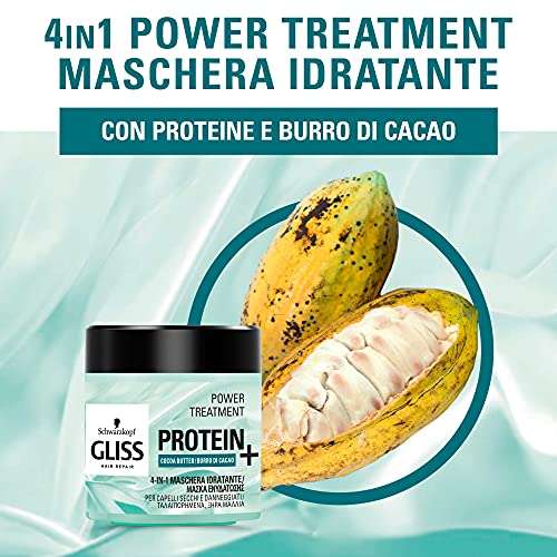 Gliss - Mascarilla Capilar Hidratante 4 En 1 - Pelo normal - Con Manteca De Cacao - 400Ml Fórmula vegana sin colorantes artificiales