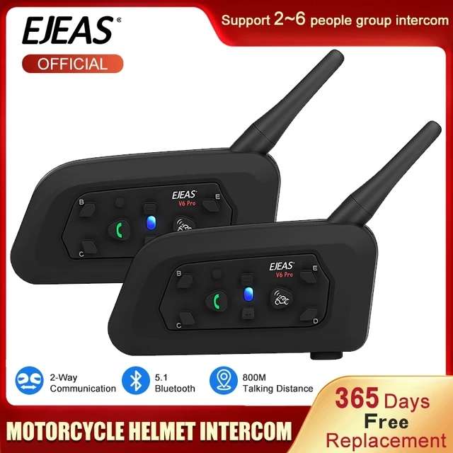 EJEAS-intercomunicador bluetooth V6 Pro + para casco de moto