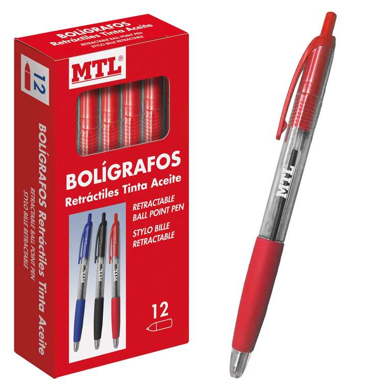 Dohe - Caja de bolígrafos retráctiles - 1,0 mm - 12 uds - Rojo