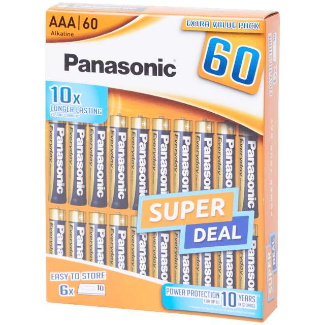 Pilas pilas Panasonic AAA pack 60 unidades(también disponible AA por el mismo precio)