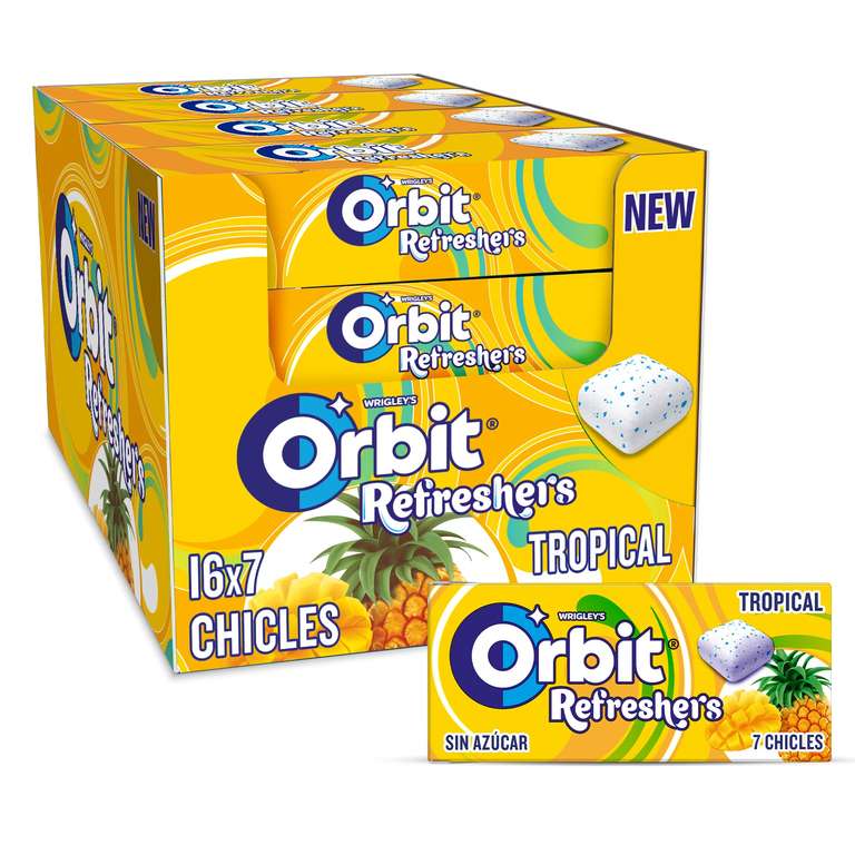 Pack de 16 paquetes de chicles sin azúcar sabor tropical ORBIT REFRESHER'S