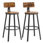 VASAGLE Taburete Alto de Bar, Juego de 2, Taburete de Cocina, con Respaldo, Marco de Acero, Asiento de 73,5 cm de Altura, Marrón Rústico
