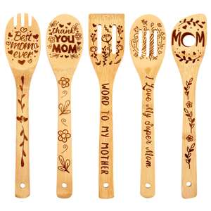 Set de 5 cucharas de bambú con dedicatoria para las madres (regalo Día de la madre) [Cupón 50%]