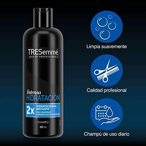 TRESemmé Champú Intensa Hidratación para pelo seco o dañado con Vitamina E, nutre y fortalece - Pack de 6 x 500ml