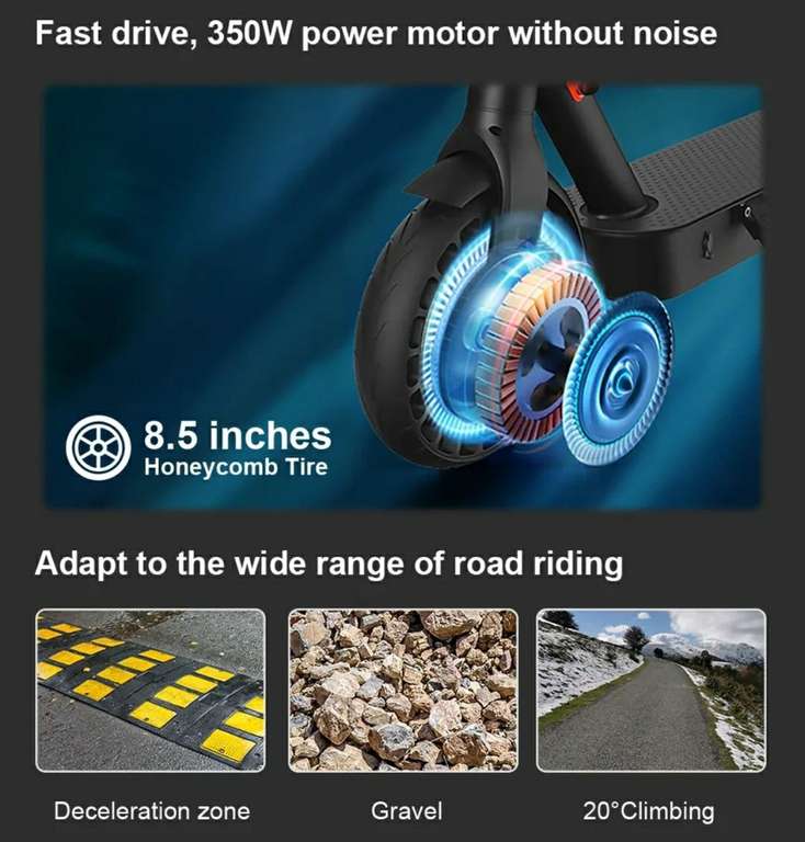 Patinete eléctrico plegable IScooter i9pro, 350W, 30km/h, app